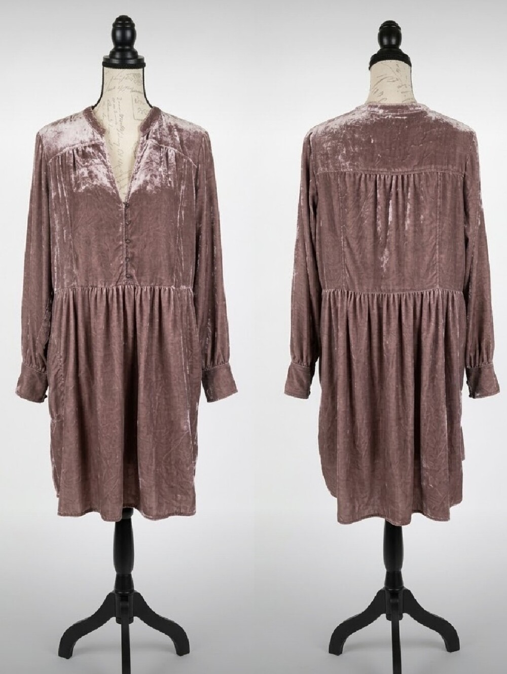 Anthropologie Holding Horses Crushed Velvet Shirt Dress Mauve Pink Women's Lg